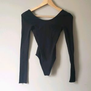 Wilfred black long sleeve low back thong bodysuit
